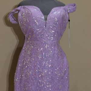 JVN off the shoulders sweetheart short dress in lilac size 14